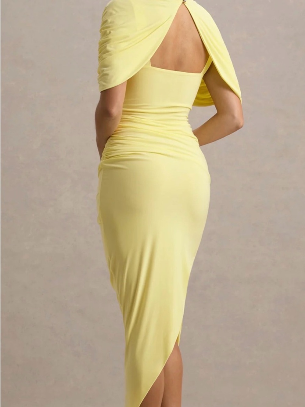NWOT Club London ENCHANT
Lemon Asymmetric Twisted Cape Midi Dress - Picture 2 of 4